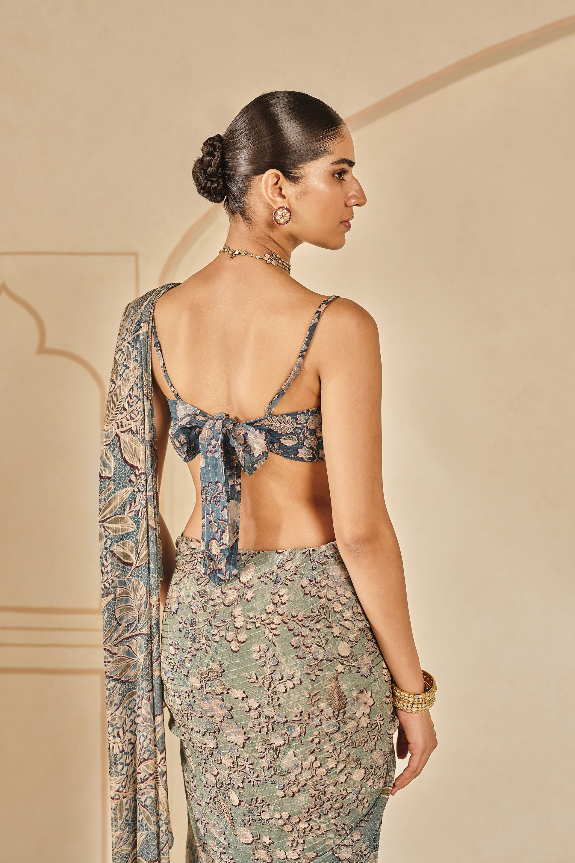 Turaya Printed Pre-draped Saree - Powder Blue, Powder Blue, image 4